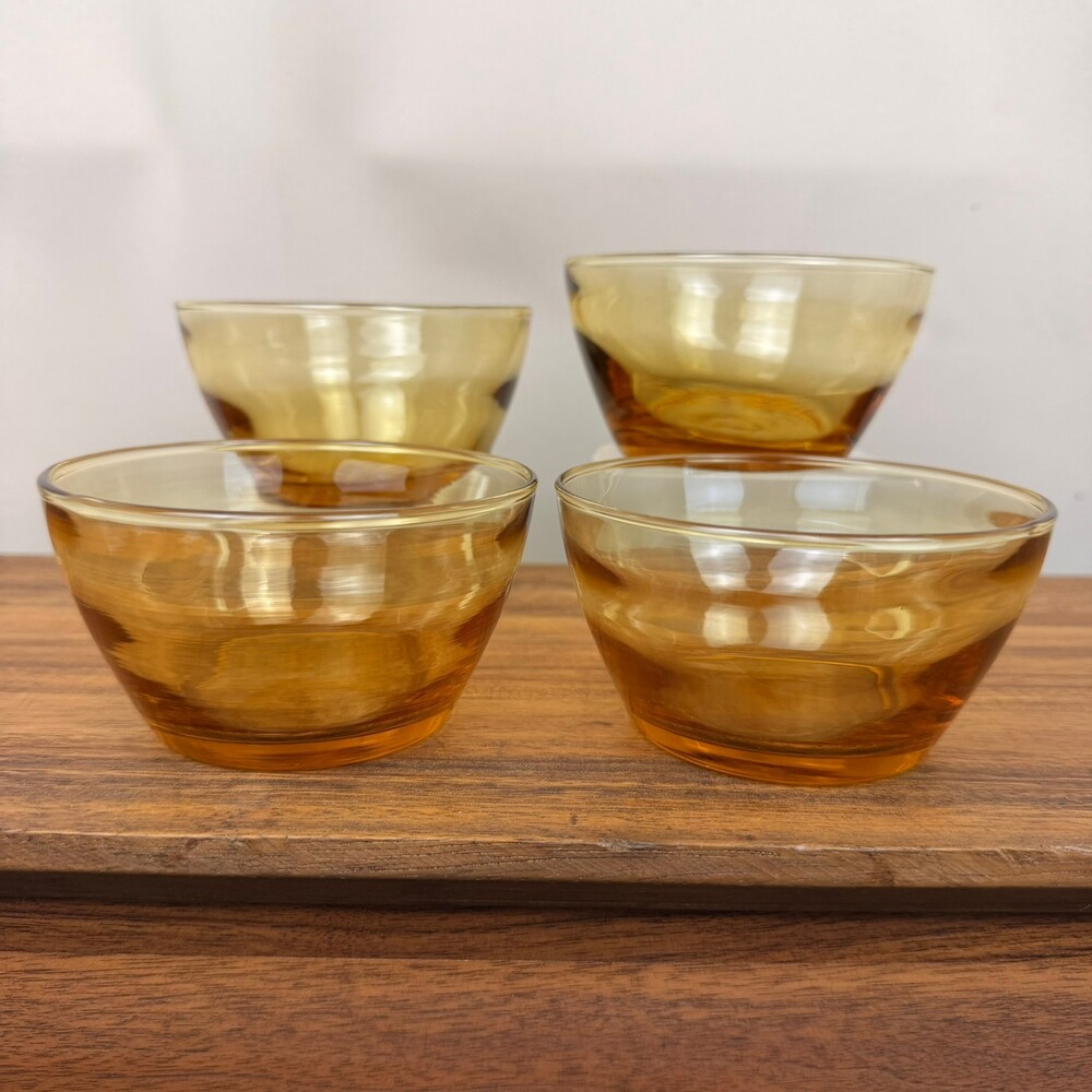 Vintage Libbey Amber Glass Bowl Set of 4 Dessert Bowls 4 Inch